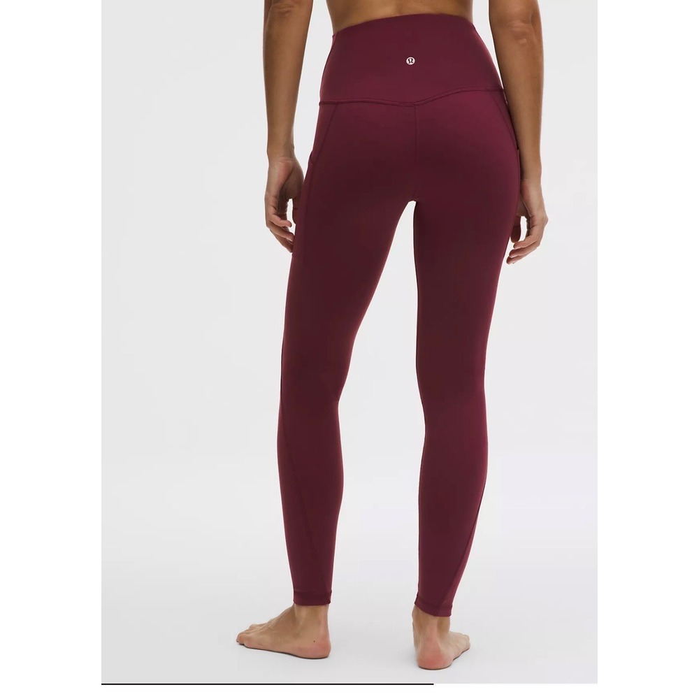 Lululemon High Rise Leggings Burgundy Side Pockets Size 4